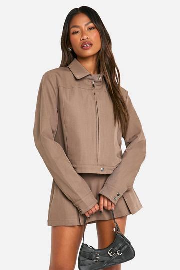 Tailored Collared Bomber Jacket mocha