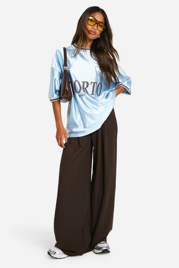 Pinstripe Wide Leg Drawstring Trouser dark brown