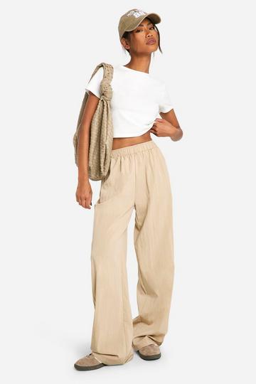 Stone Beige Nylon Wide Leg Trouser