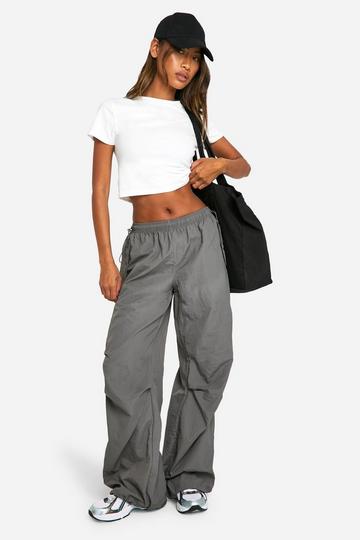 Nylon Wide Leg Cargo Pants charcoal