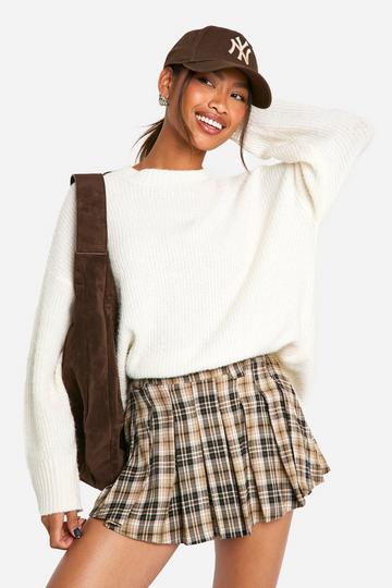 Check Pleat Mini Skirt sand