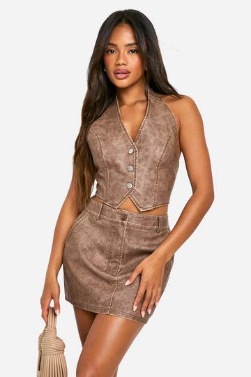 Gebleekte Nepleren Gilet Met Halter Neck brown