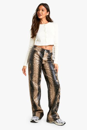 Nepleren Slangenprint Wide Leg Broek black