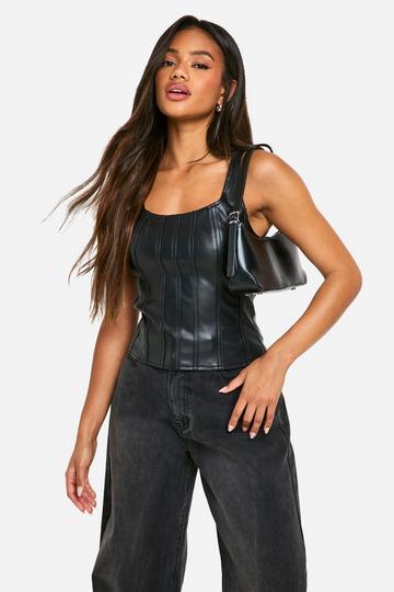 Faux Leather Zip Through Square Neck Corset black