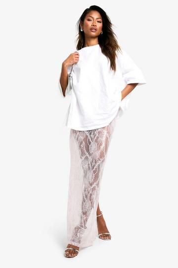 Sequin Lace Sheer Maxi Skirt light pink