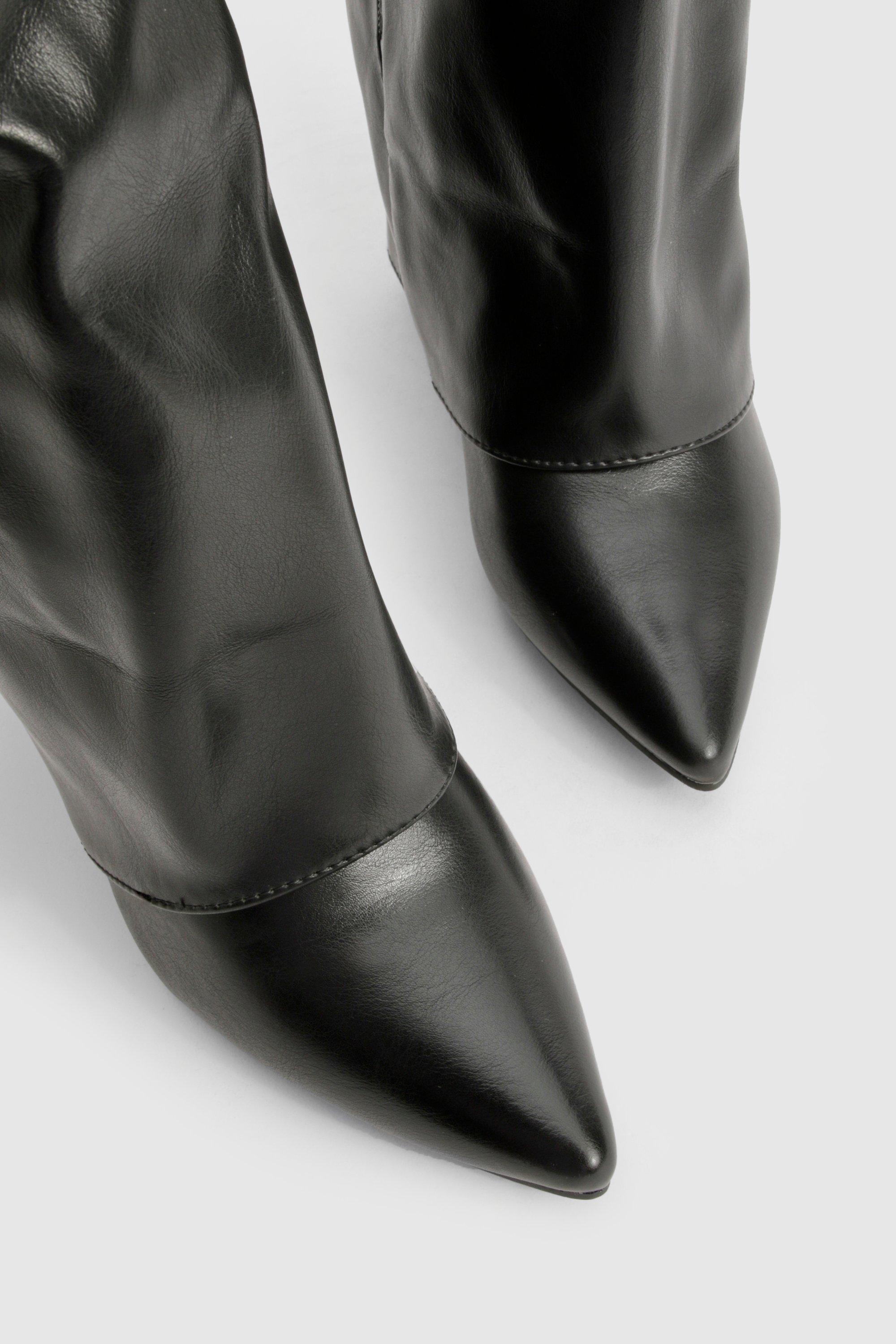 Buckle Detail Fold Over Block Heel Knee High Boots | boohoo