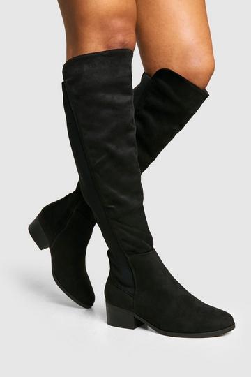 Wide Fit Elastic Panel Detail Knee High Boots black