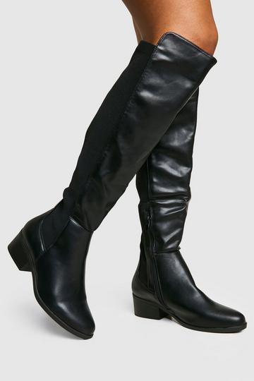 Wide Width Elastic Panel Detail Knee High Boots black