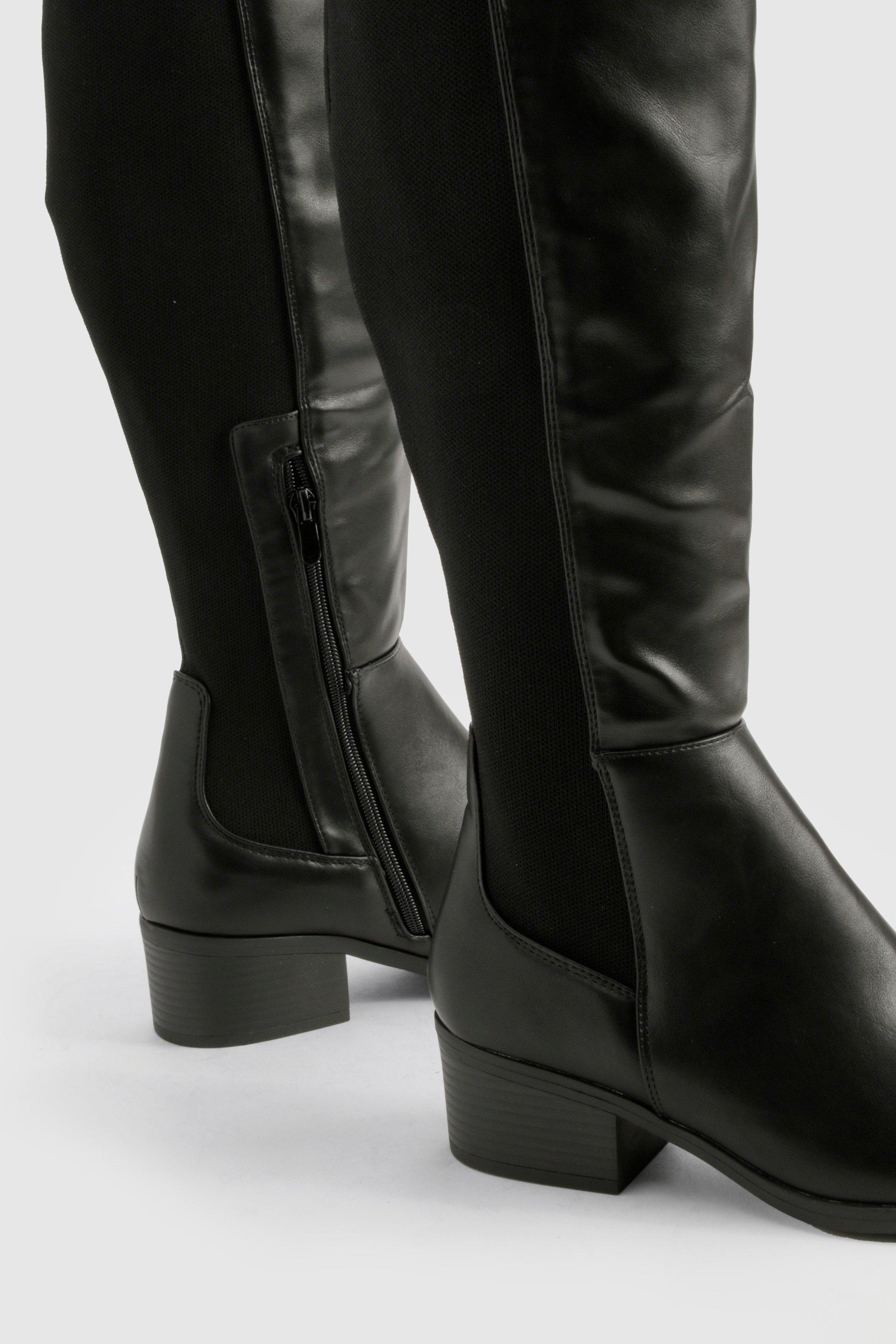 Wide Fit Elastic Panel Detail Knee High Boots boohoo