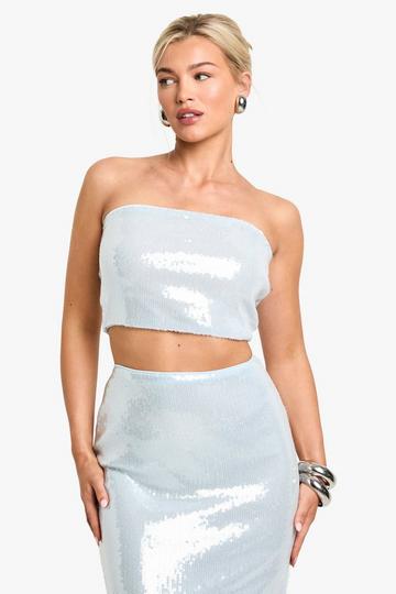 Sequin Bandeau Top ice blue