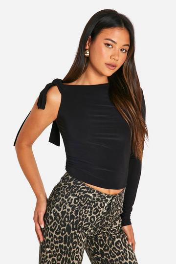 Double Layer Slinky Knot Detail One Sleeve Top black