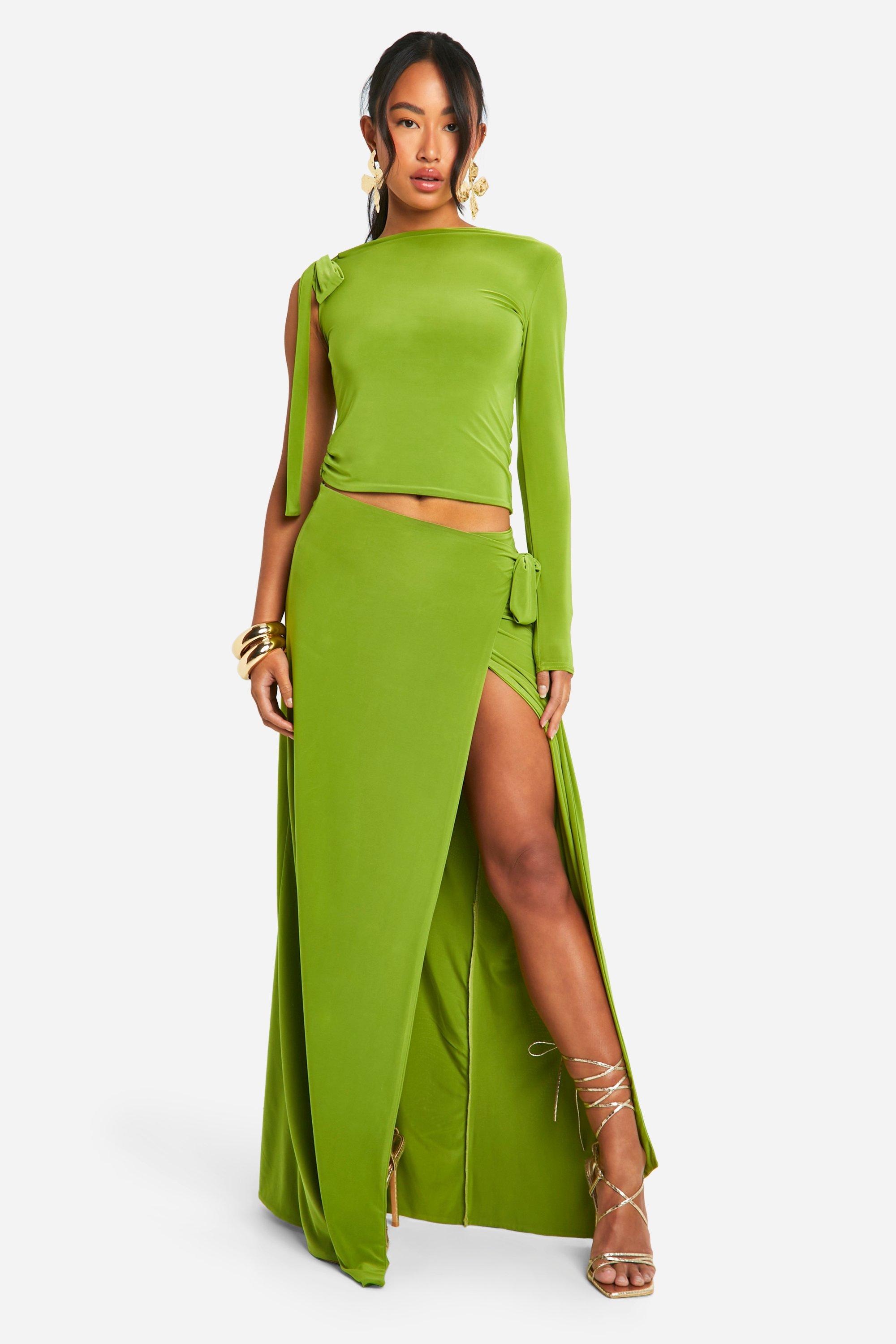 Boohoo green maxi skirt best sale