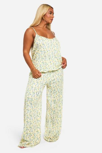 Plus Bloemenprint Pyjama Set Met Hemdje En Broek lemon