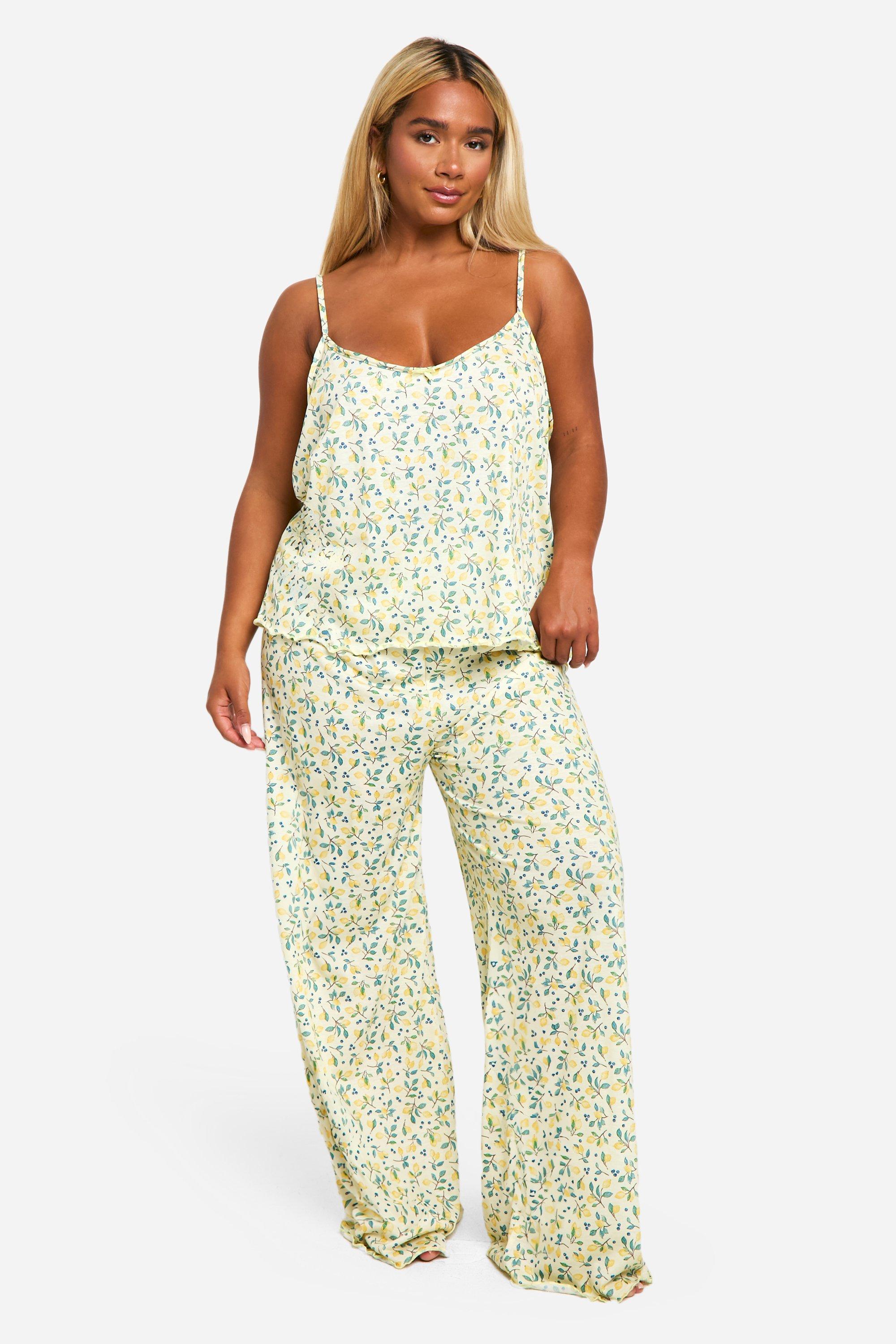 Boohoo Women s Plus Lemon Print Cami Top Trouser Pj Set Yellow