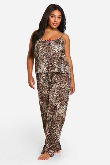 Multi Plus Leopard Print Cami Top & Trouser Pj Set