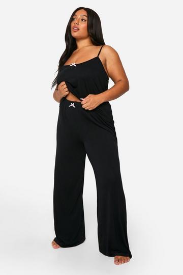 Plus Cami Jersey Knit Cami & Pants Pj Set black