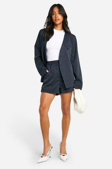 Petite Pinstripe Tailored Shorts navy