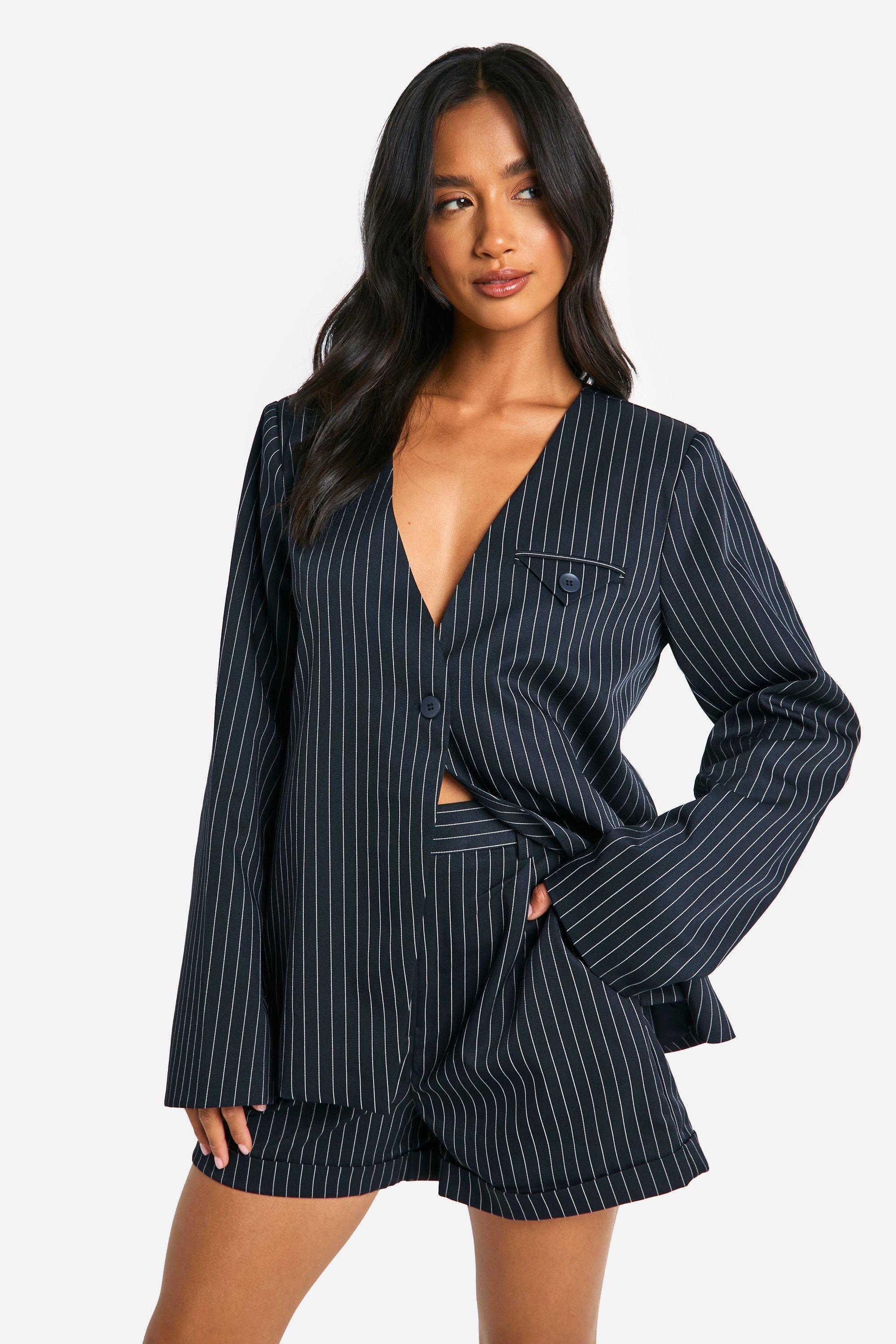 Petite Pinstripe Tailored Shorts boohoo UK