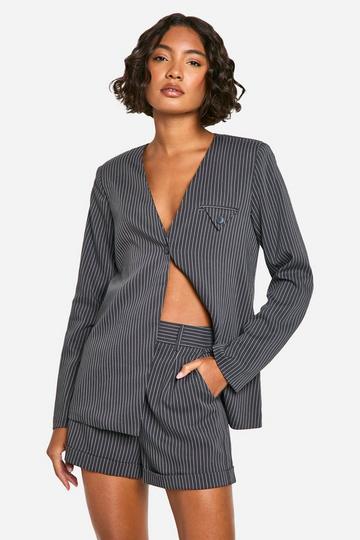 Tall Pinstripe Tailored Shorts grey