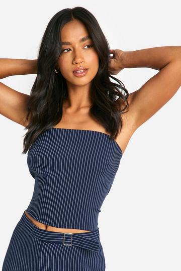 Petite Bandeau Top Met Krijtstrepen navy