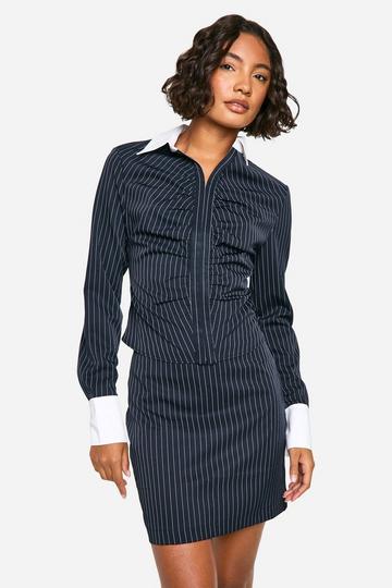 Tall Contrast Pinstripe Fitted Shirt navy