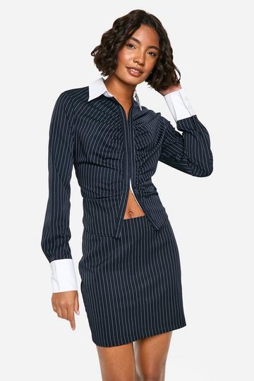 Tall Pinstripe Mini Skirt navy