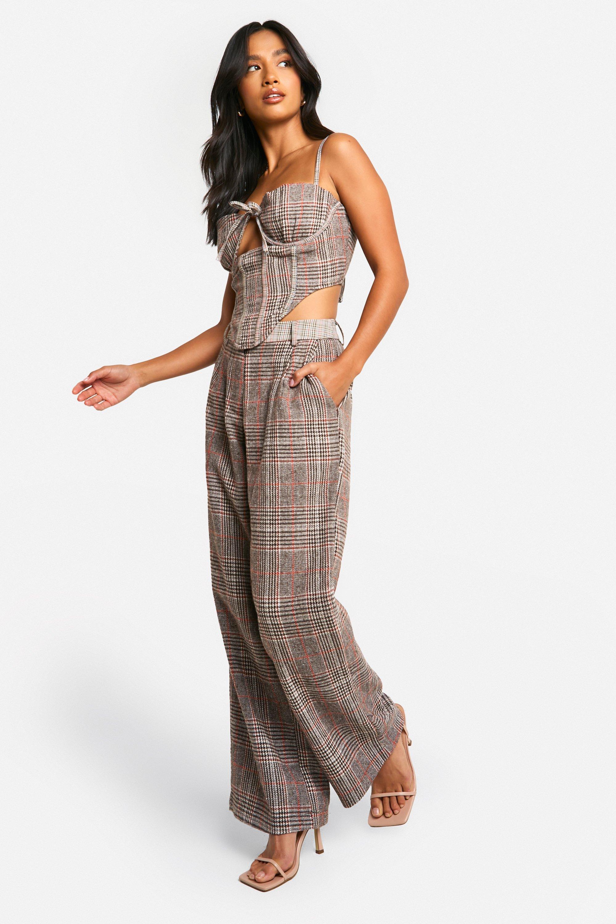 Petite Wool Look Wide Leg Trousers boohoo