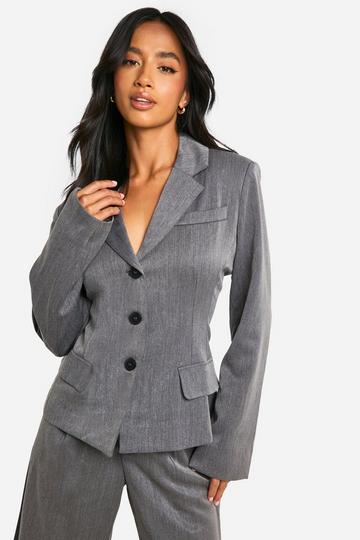 Grey Petite Cinched Waist Tailored Jacket