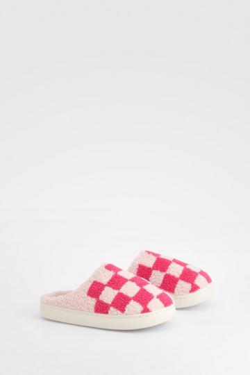 Borg Checkboard Mule Slipper pink