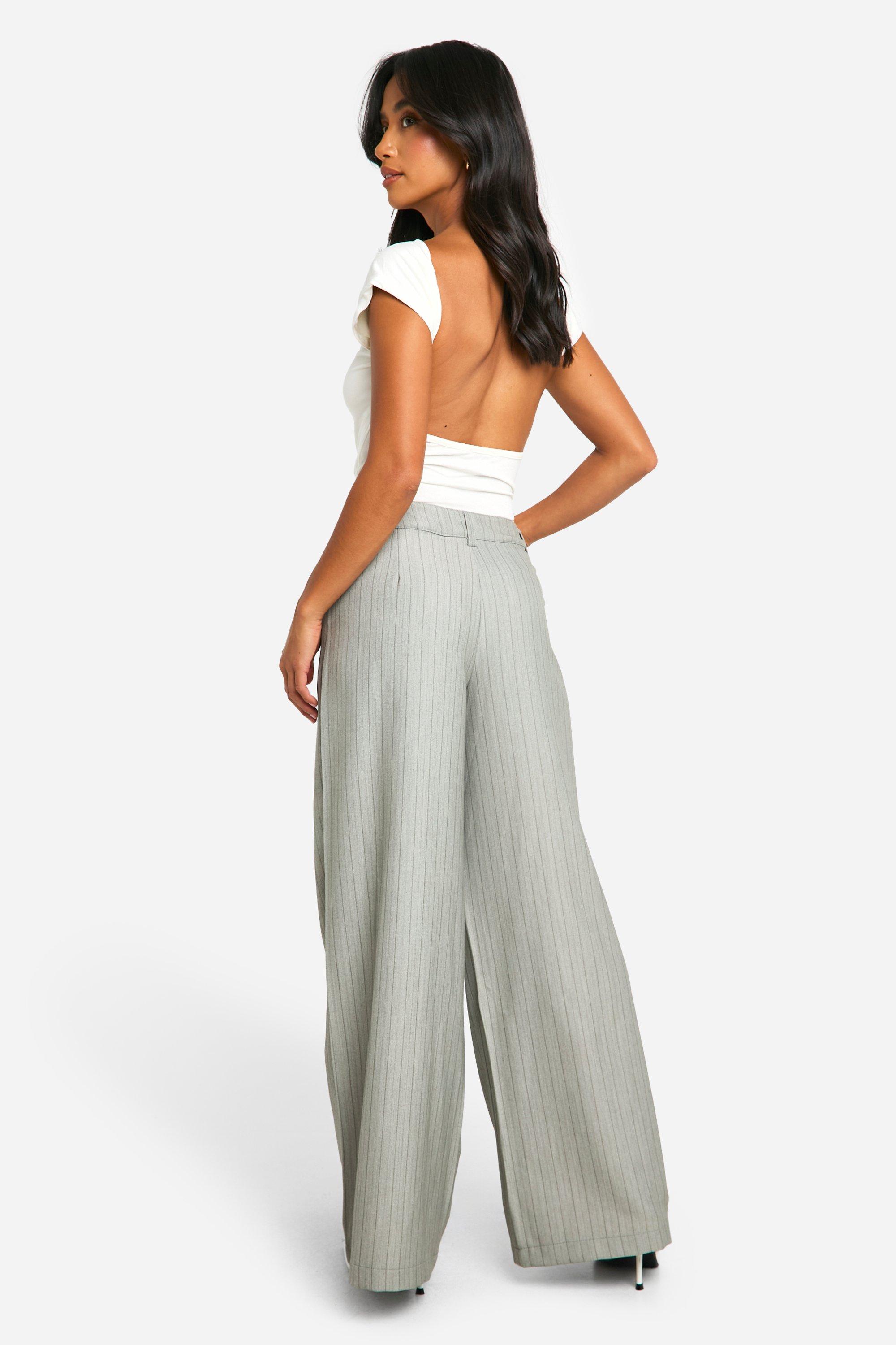 Petite Pinstripe Wide Leg Trousers boohoo