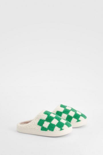 Borg Checkboard Mule Slipper green