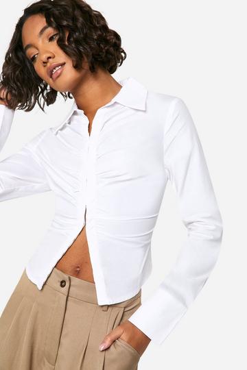 Tall Fitted Ruched Shirt white