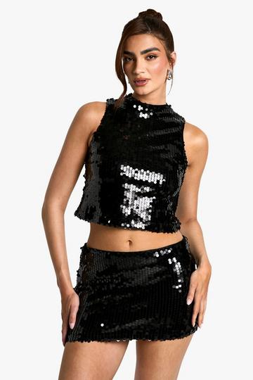 Sequin High Neck Jean Grazer Top black