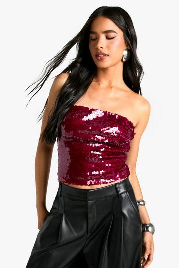 Sequin Longline Bandeau hot pink