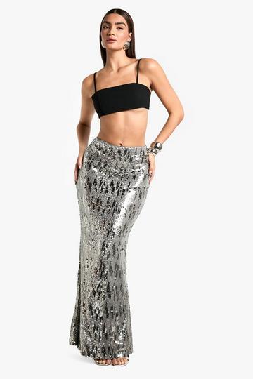 Multi Sequin Maxi Skirt silver