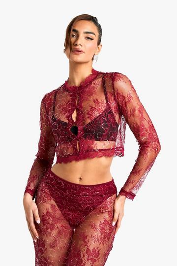 Sequin Lace Cropped Top berry