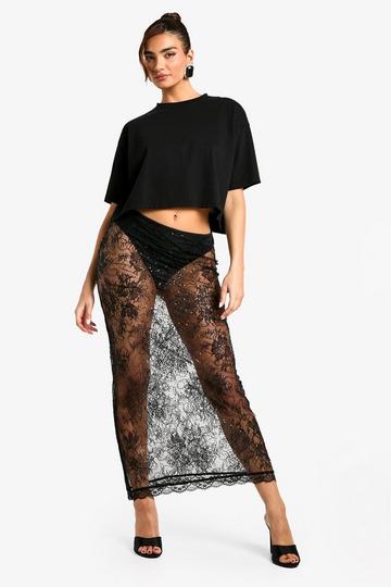 Sequin Lace Maxi Skirt black