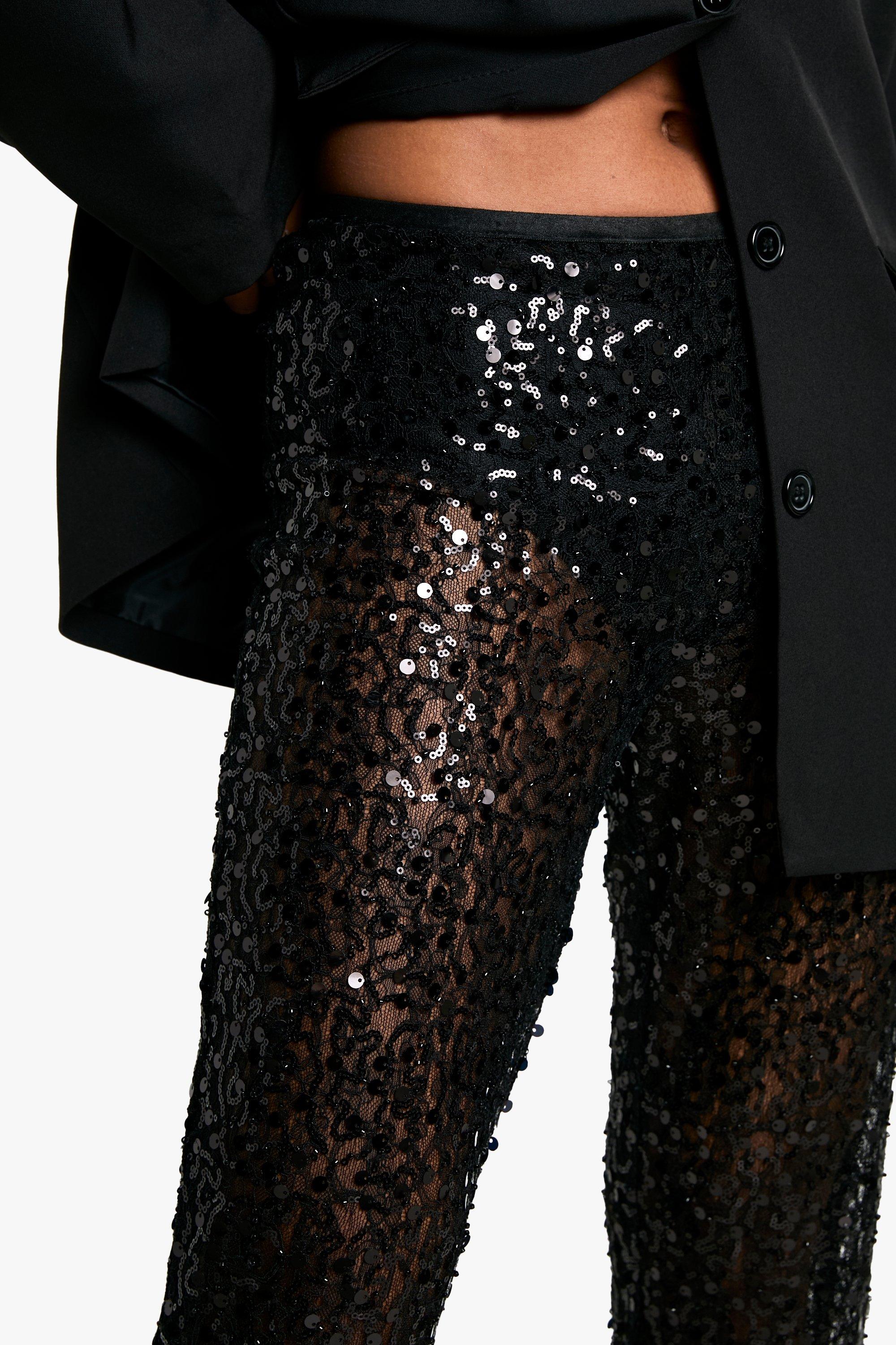 Sequin Beaded Lace Flares | boohoo