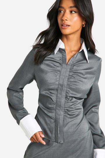 Petite Contrast Fitted Shirt charcoal