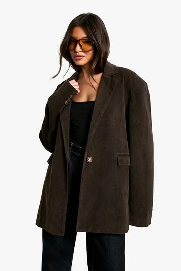 Vintage Look Suedette Oversized Blazer chocolate