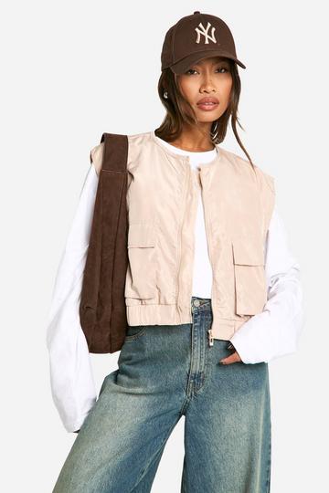 Stone Beige Boxy Utility Gilet