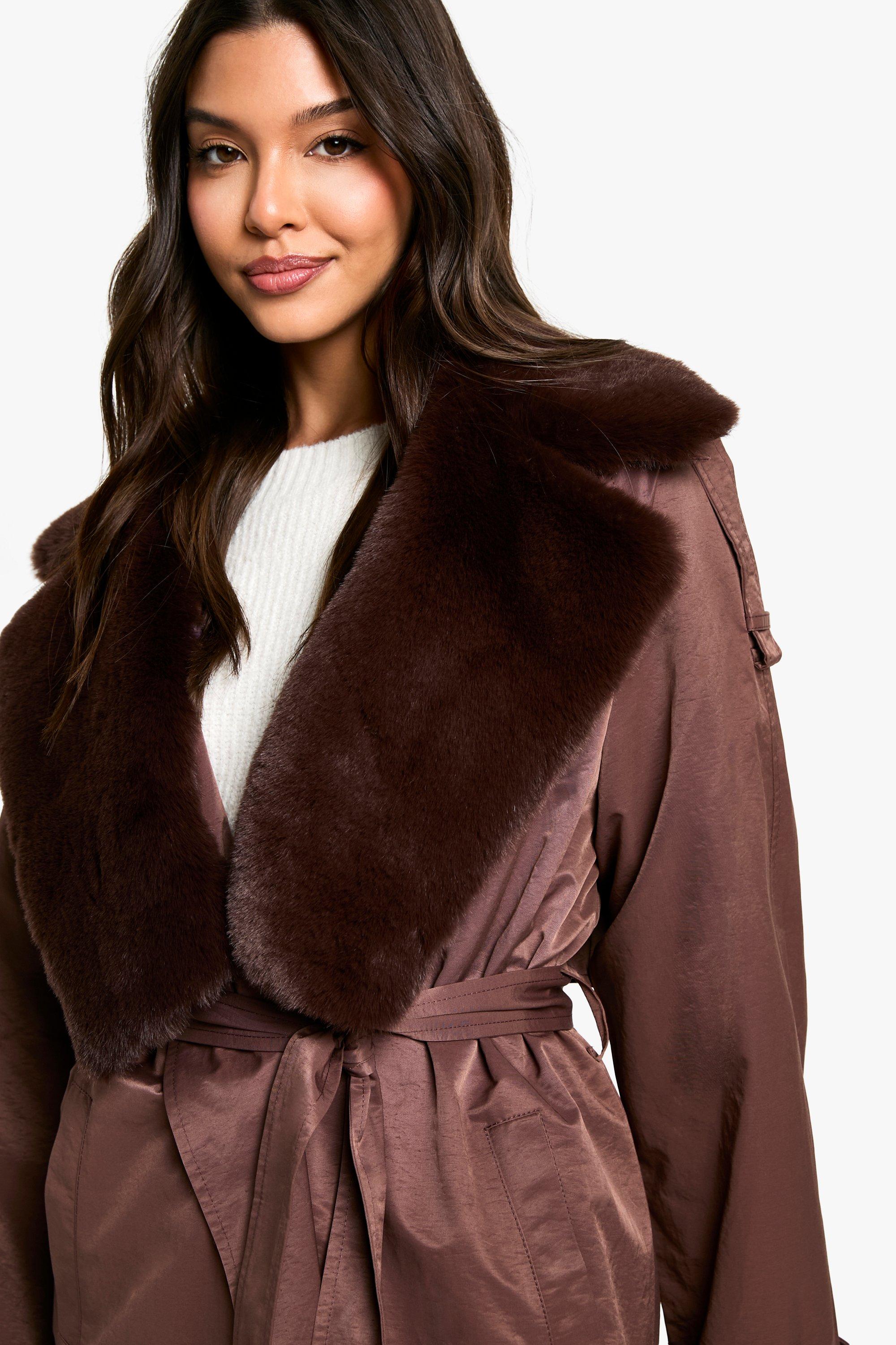 Fur trim trench coat online