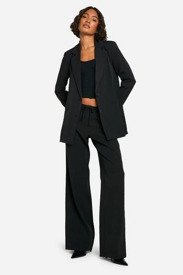 Tall Low Waist Belt Detail Wide Leg Trousers black