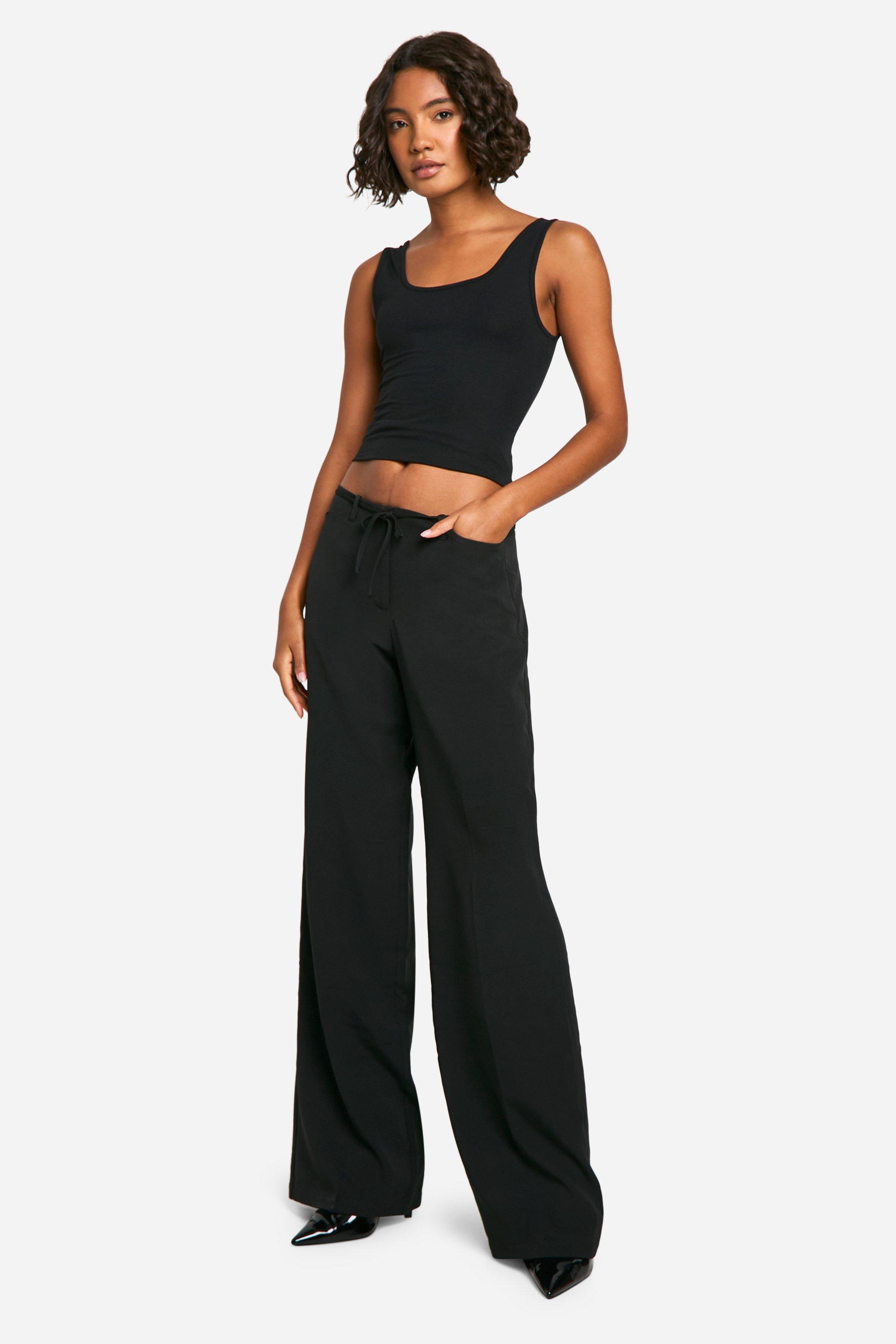 Tall Low Waist Belt Detail Wide Leg Trousers | boohoo USA
