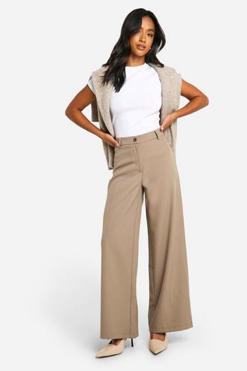 Stone Beige Petite High Waisted Wide Leg Trousers