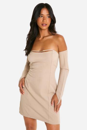 Stone Beige Petite Belt Detail Tailored Mini Dress