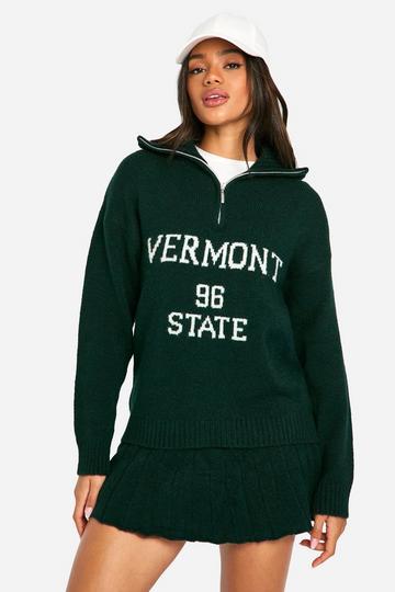 Green Vermont Oversized Knitted Zip Neck Jumper