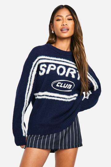 Sports Club Oversized Crew Neck Knitted Jumper navy