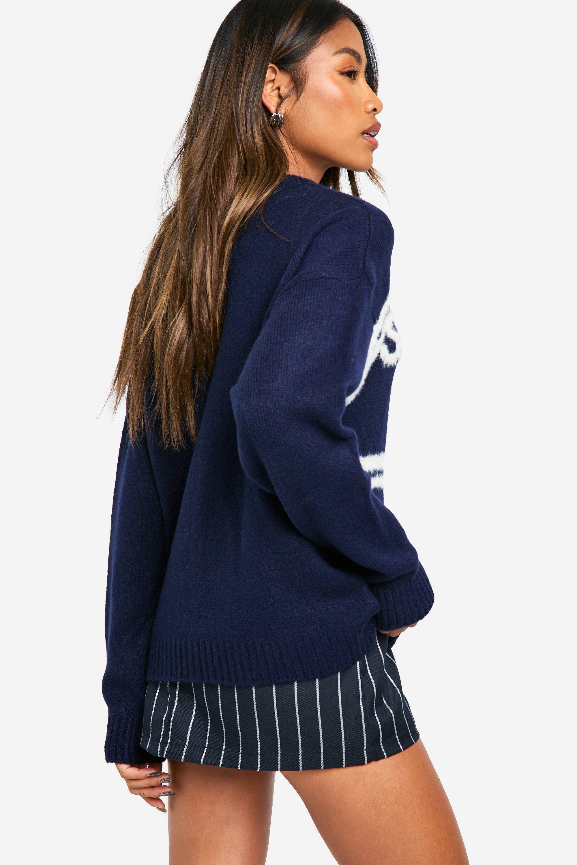 Sports Club Oversized Crew Neck Knitted Jumper