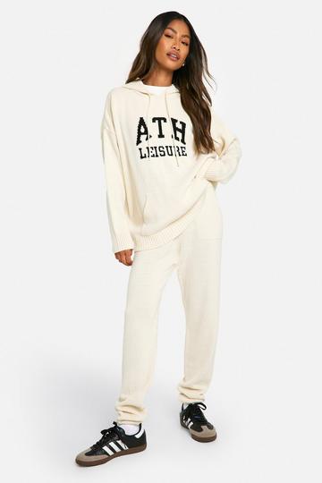 Oversized Geborduurde Gebreide Ath Leisure Hoodie En Joggingbroek Set Met Enkel Detail cream